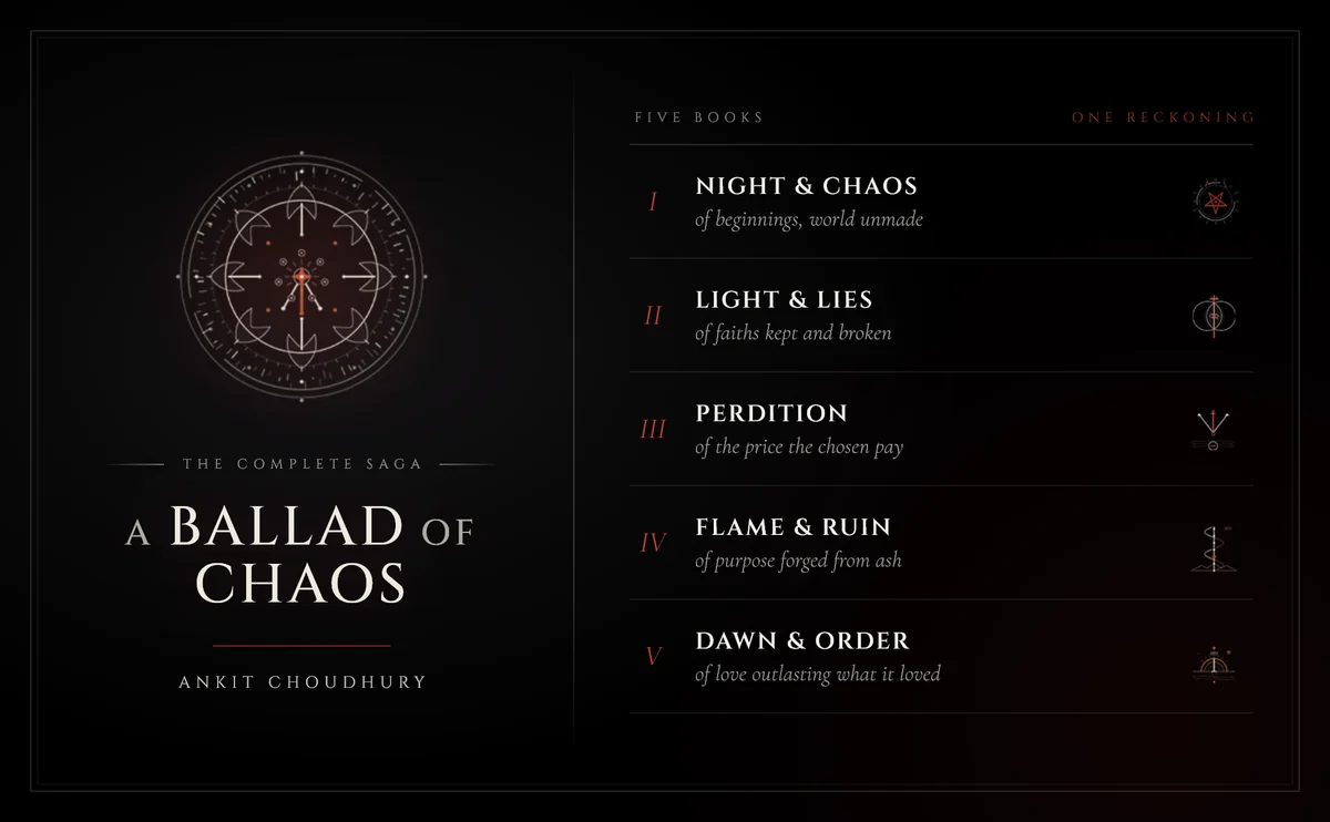The series banner — the master ward and the wordmark at the left, the five volumes listed at the right
